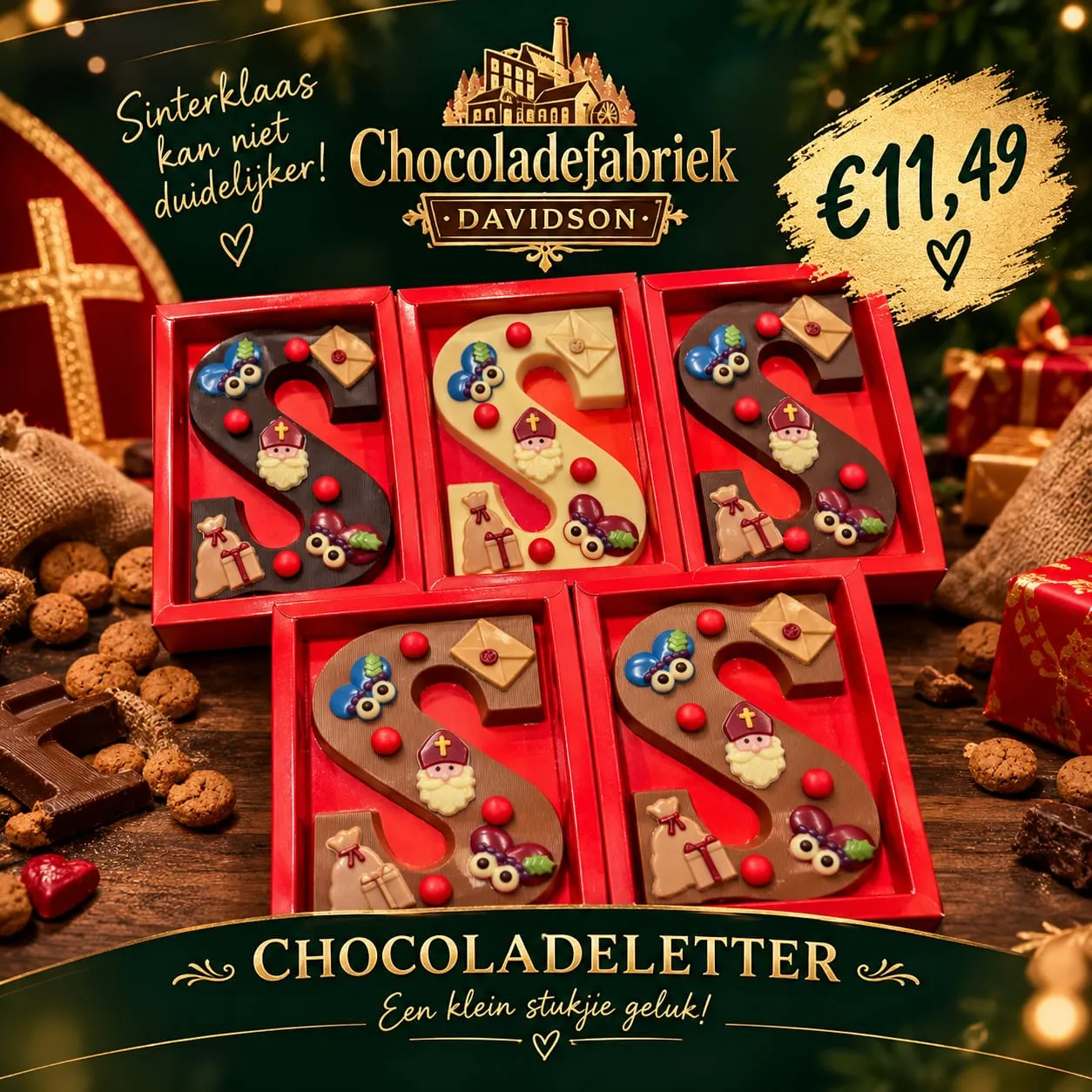 Chocoladeletters standaard gegarneerd